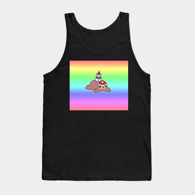 Snowman and Sloth - Pastel Gradient Rainbow Tank Top by saradaboru